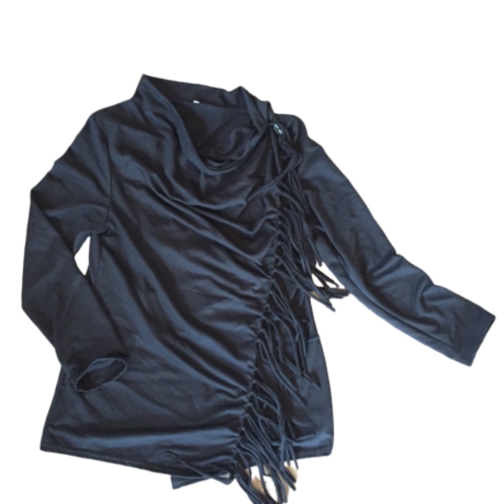 Boutique Lagenlook Wrap Sweater with Fringe